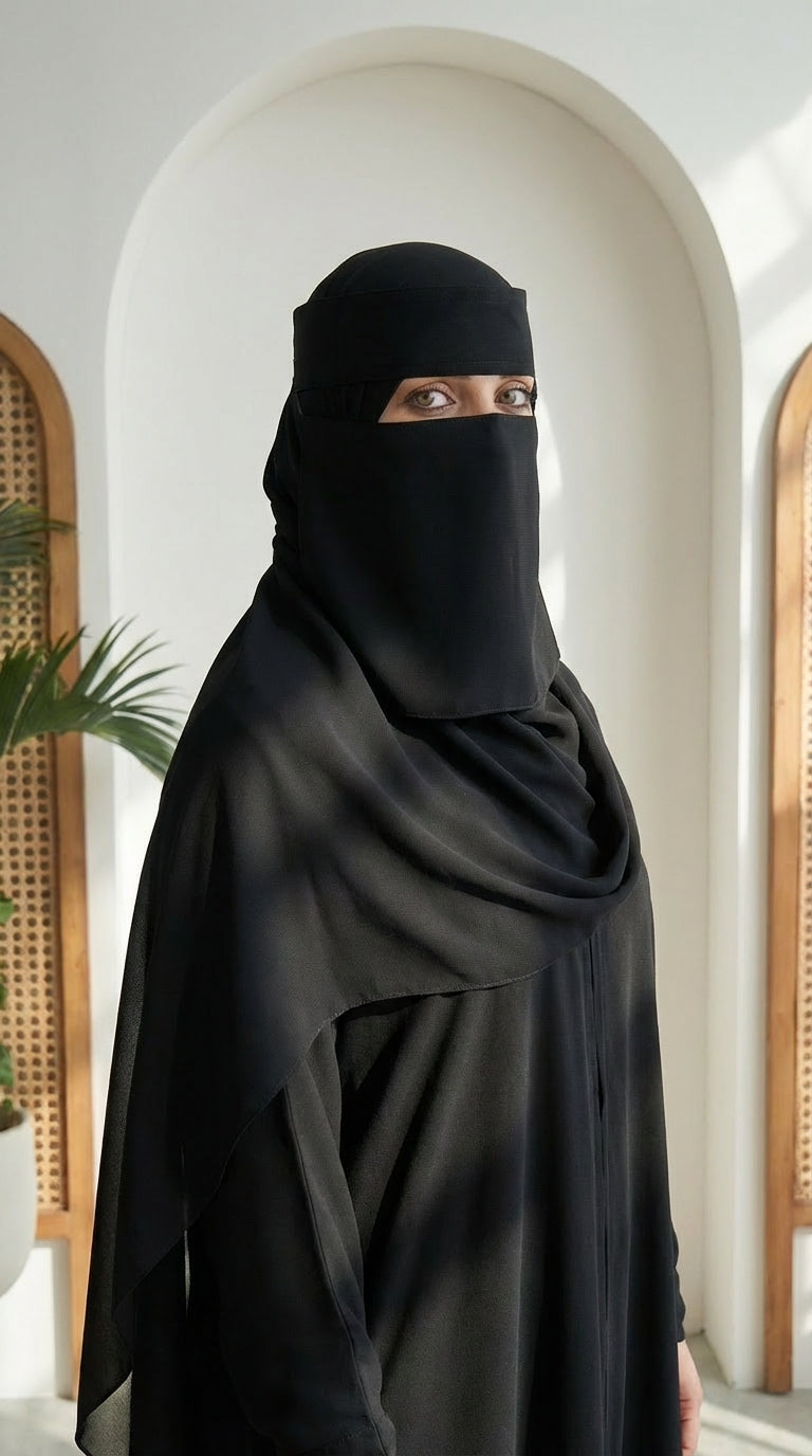 نقاب عائشـ — سعودي استك مايل (أسود)