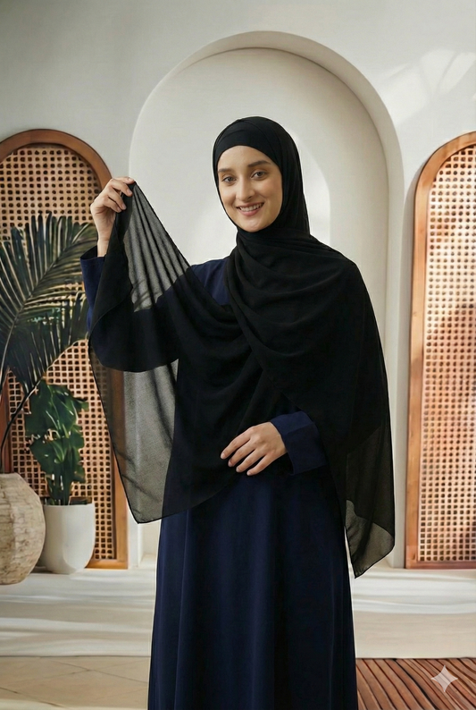 طرحة عائشـ — شيفون سعودي كبيرة سوداء (90×200)