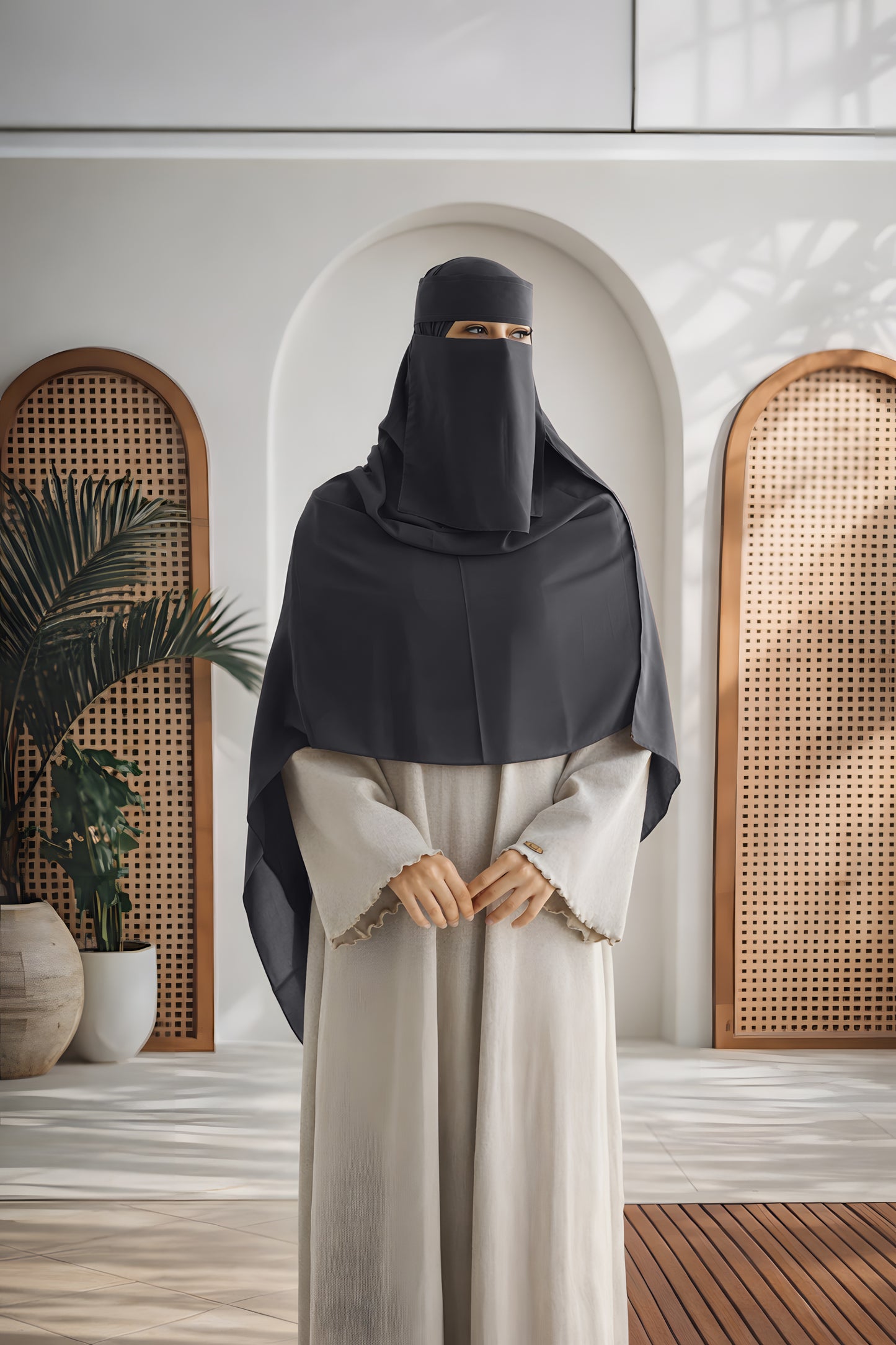 طقم عائشـ — نقاب + طرحة كبيرة (ألوان)