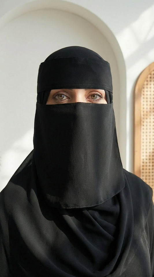 نقاب عائشـ — سعودي استك مايل (أسود)